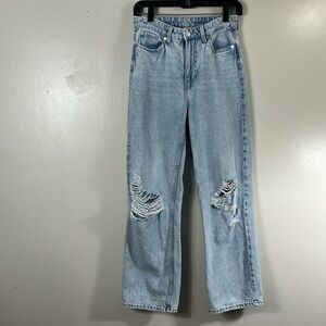 & Denim Blue Jean Long distressed, high-rise wide leg pants women’s size 4